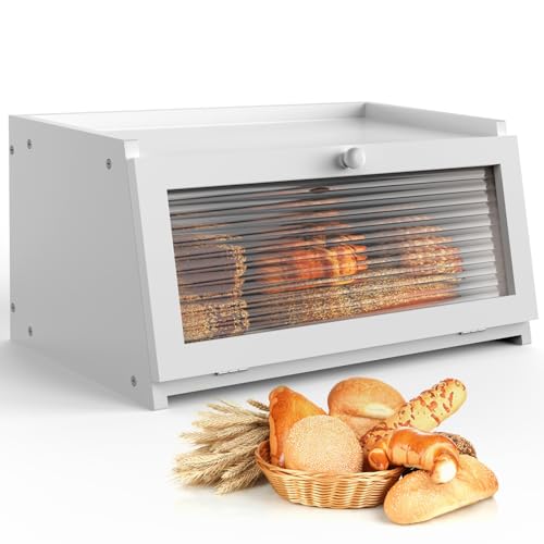 LOHASOK Bread Box for Kitchen Countertop Large Farmhouse Bread Container Bread Storage with Window Wooden Bread Holder White - Image 1