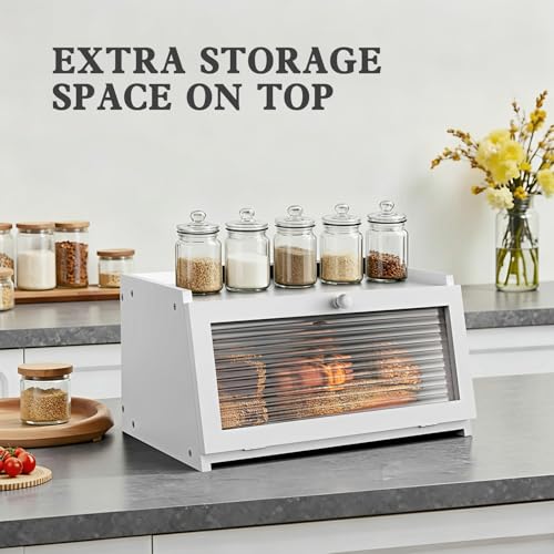 LOHASOK Bread Box for Kitchen Countertop Large Farmhouse Bread Container Bread Storage with Window Wooden Bread Holder White - Image 4