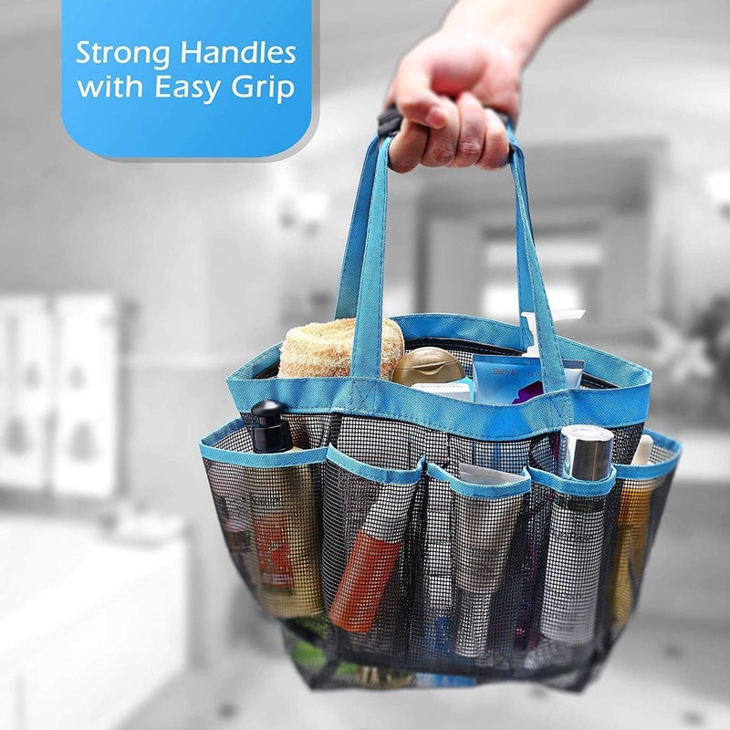 BIRZAR Dry Storage Hanging Mesh Fabric 8 Pockets Portable Bath Shower Tote Caddy Cosmetics Organizer with Bathroom Bags (Colour May Vary) - Image 4