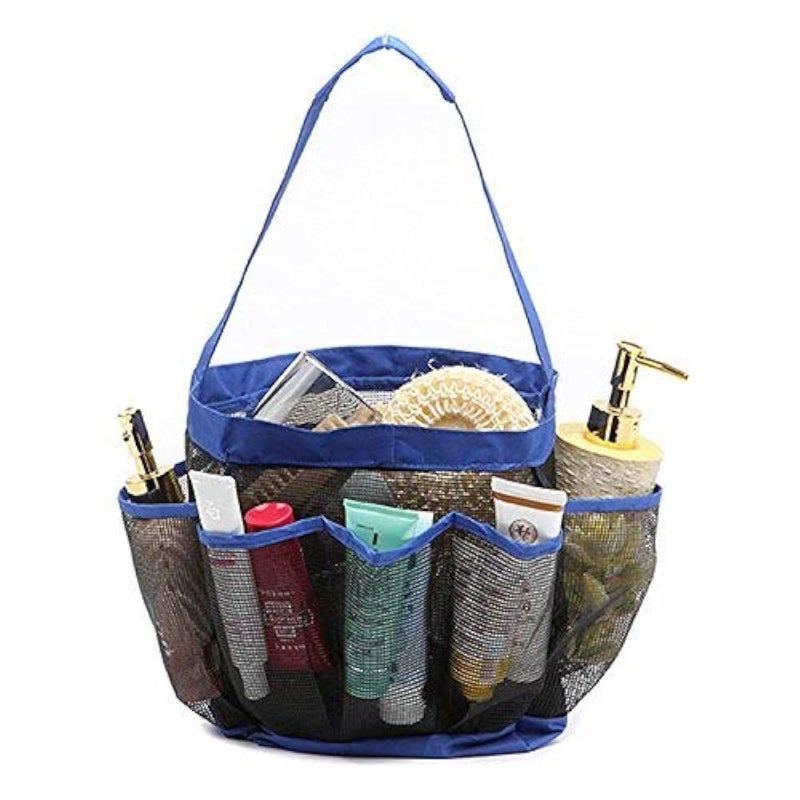 BIRZAR Dry Storage Hanging Mesh Fabric 8 Pockets Portable Bath Shower Tote Caddy Cosmetics Organizer with Bathroom Bags (Colour May Vary) - Image 1