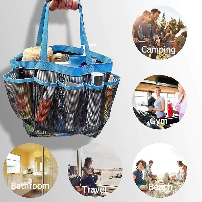 BIRZAR Dry Storage Hanging Mesh Fabric 8 Pockets Portable Bath Shower Tote Caddy Cosmetics Organizer with Bathroom Bags (Colour May Vary) - Image 2