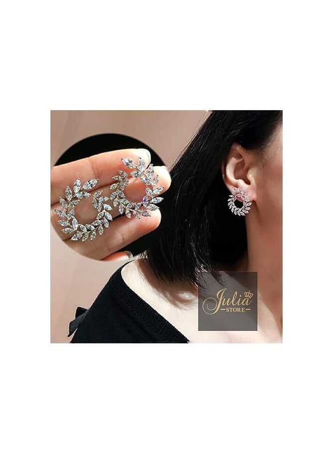 Shein New Fashion Exaggerated Zirconia Earrings, Exquisite And Trendy, With Leaves Twirling Design For Street Snap - Image 4