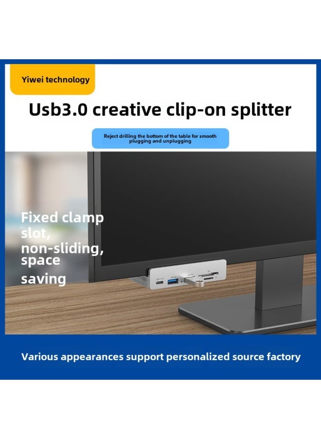 Generic - USB3.0 Desktop Multi-port Hub Fixed Clip Splitter TypeC Docking Station Card Reader With Power Supply-Number Of Interfaces:1m A T C Charging Cable (1 Piece) - Image 1