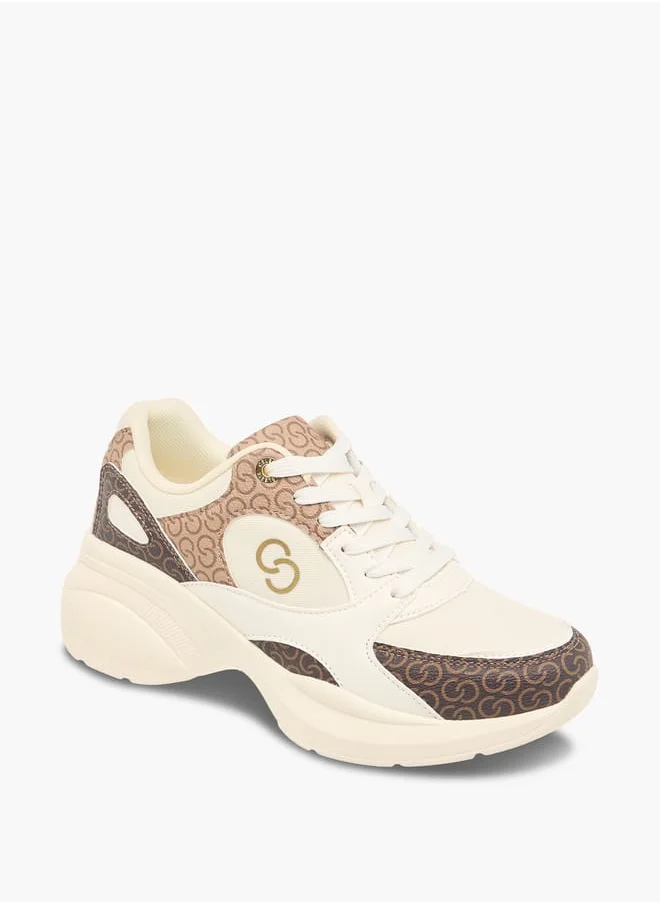 Celeste Women's Monogram Print Sneakers with Lace-Up Closure