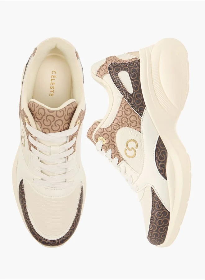 Celeste Women's Monogram Print Sneakers with Lace-Up Closure