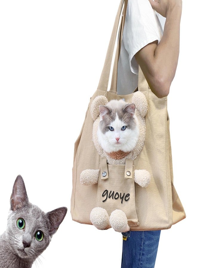 YOOLEETC Bear-Shaped Show Head Pet Canvas Shoulder Bag, Outcrop (Khaki Bear-Large) - Image 1