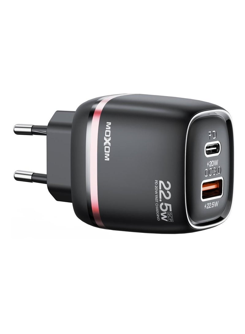 MOXOM 22.5W Dual Port Fast Charger With PD Support Black LX-HC804 PD - Image 1