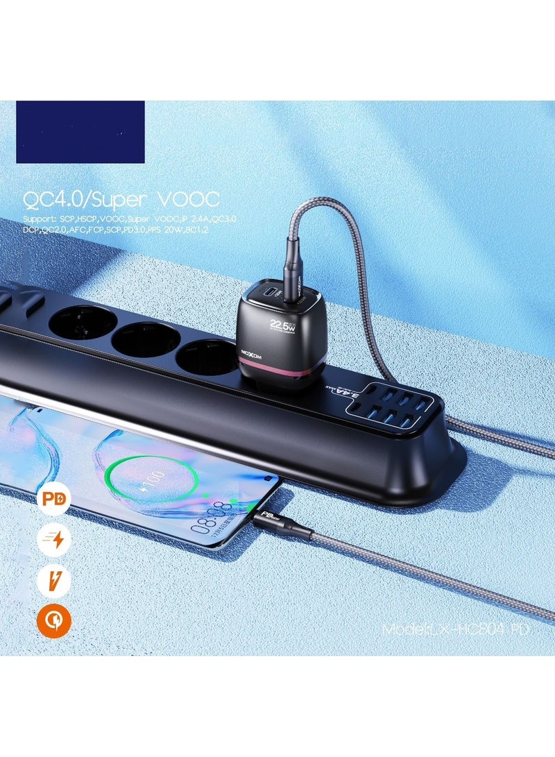 MOXOM 22.5W Dual Port Fast Charger With PD Support Black LX-HC804 PD - Image 5