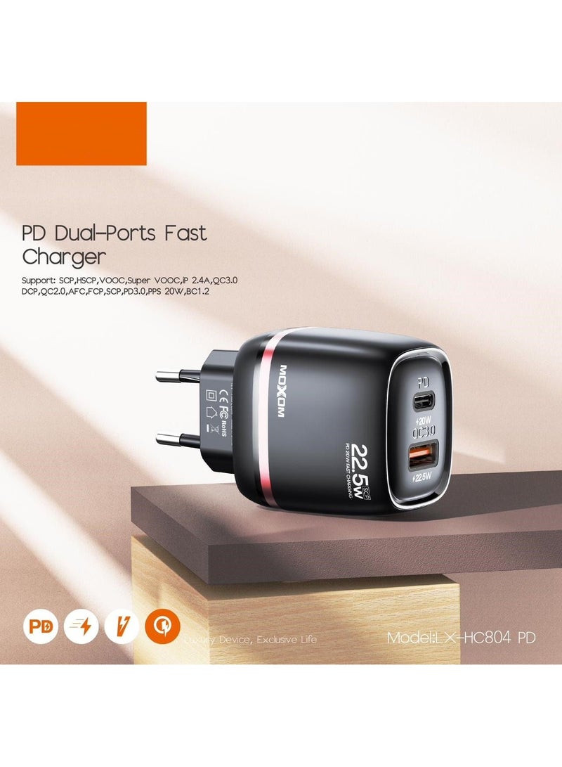 MOXOM 22.5W Dual Port Fast Charger With PD Support Black LX-HC804 PD - Image 3
