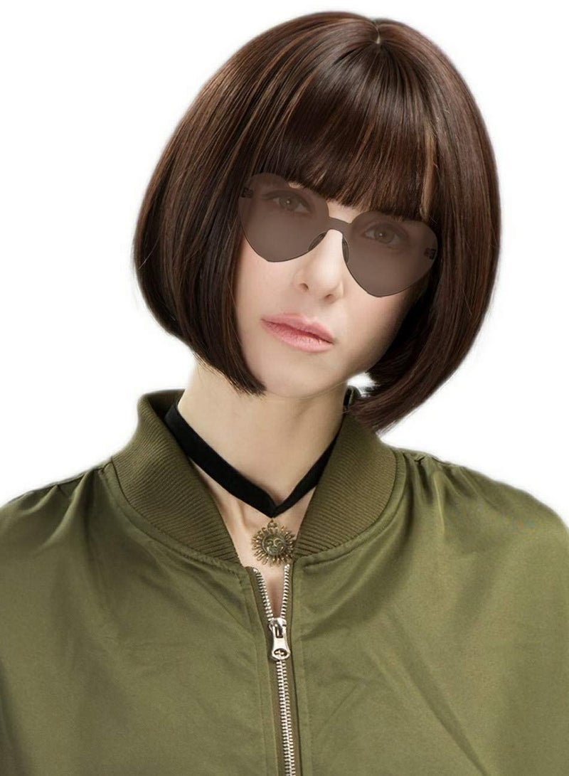 KASTWAVE Featured Wigs with Party Sunglasses, Makeup Party Kit, Color Bob Wig, Cosplay Wigs and Party Wigs, Party Wigs Decorations Favors (Brown) - Image 2