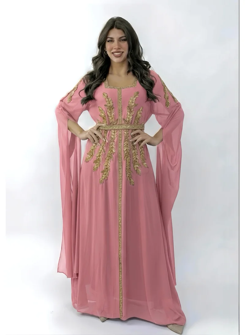 emboidered chiffon kaftan dress