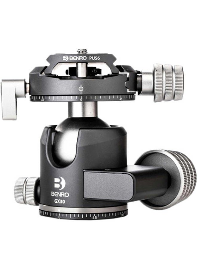 BENRO GX30 Low Profile Ballhead with PU56 Plate, 30kg/66lb Capacity, Dual Panning, Aluminium, Arca-Swiss Compatible, Ultralight, Safe Locking Controls - Image 1