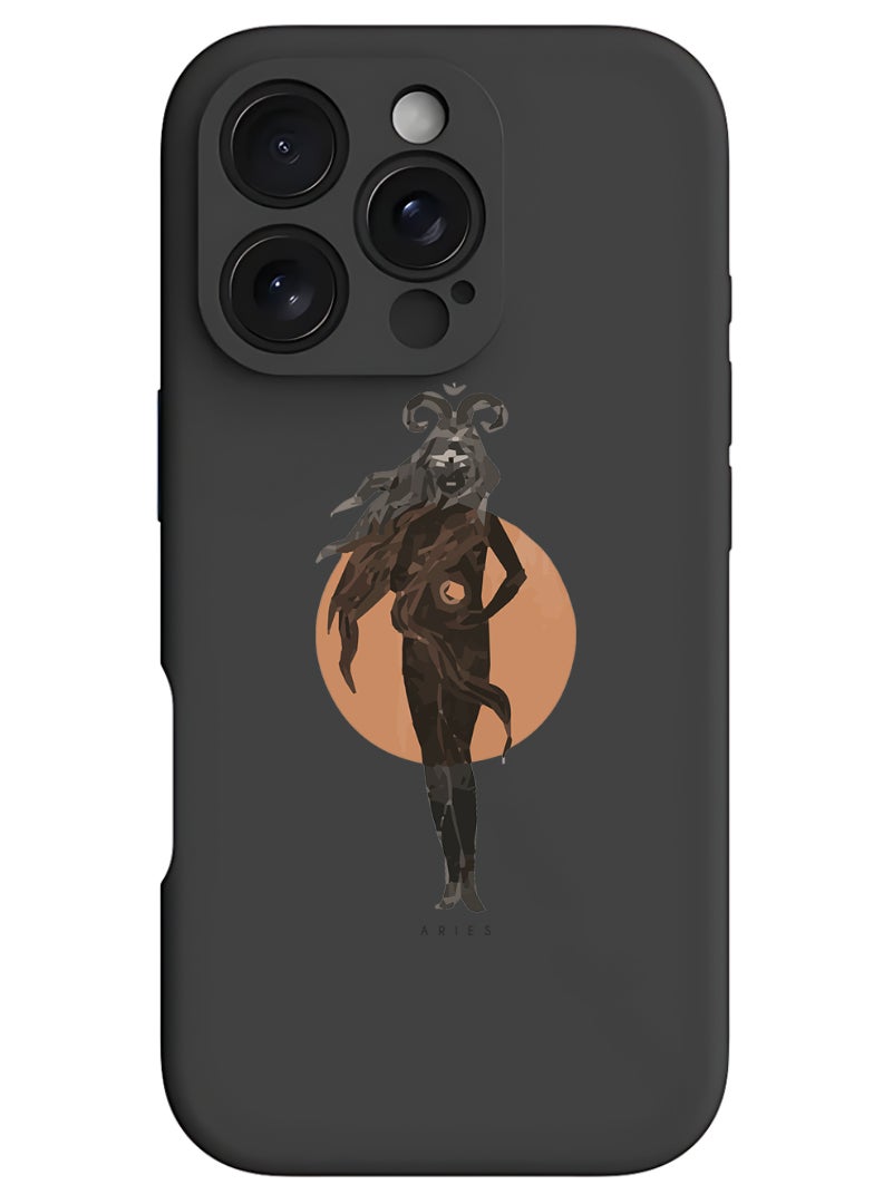 Theodor iPhone 16 Pro Black Protective Slim Fit Case Liquid Silicone Cover with Full Body Protection Anti-Scratch Shockproof Case For iPhone - aries - Image 1