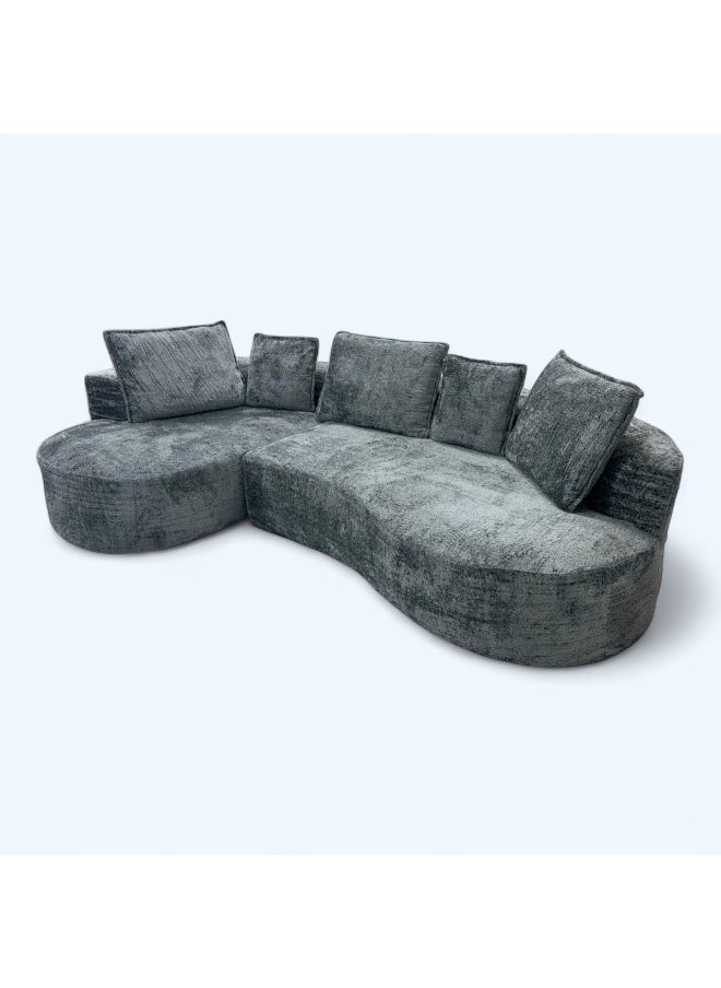 MAF furniture MOHAMMAD AZIM FURNITURE Modern Curved Sectional Sofa, Grey Berber Fleece, Minimalist Design MAF-S6281 GREY  - Image 2