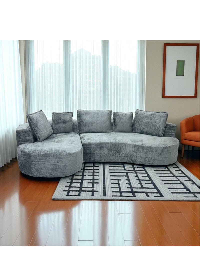 MAF furniture MOHAMMAD AZIM FURNITURE Modern Curved Sectional Sofa, Grey Berber Fleece, Minimalist Design MAF-S6281 GREY  - Image 1