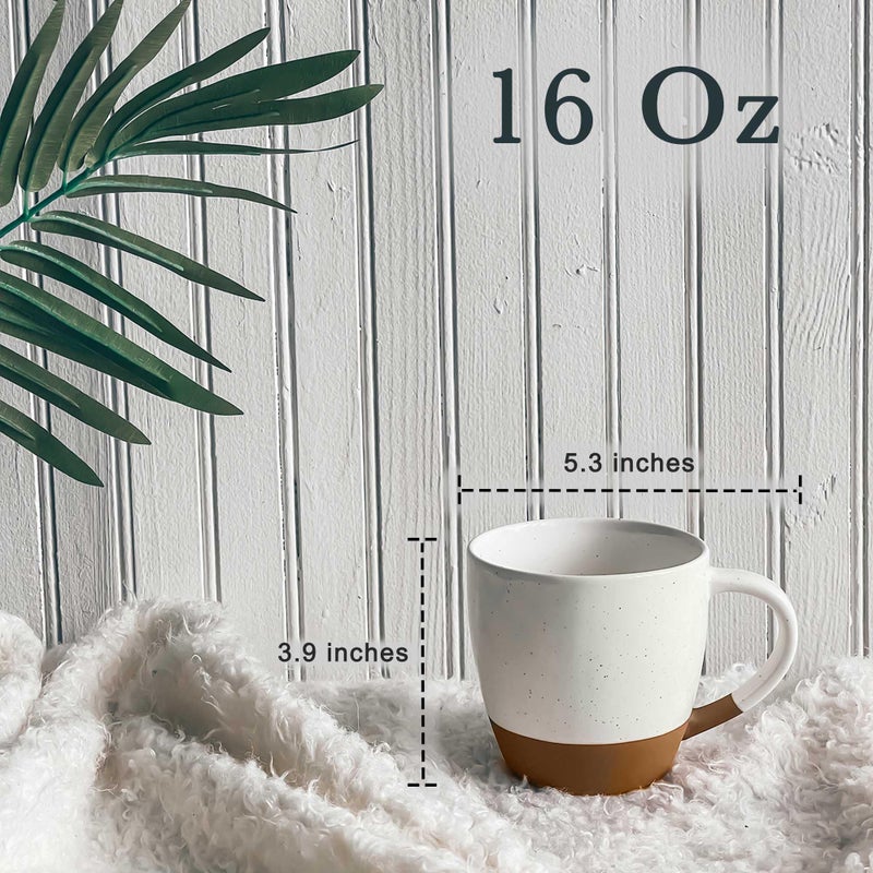 Mora Ceramic Large Latte Mug Set of 4, 16oz - Microwavable, Porcelain Coffee Cups With Big Handle - Modern, Boho, Unique Style For Any Kitchen. Microwave Safe Stoneware - Vanilla White - Image 2
