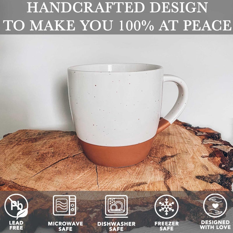 Mora Ceramic Large Latte Mug Set of 4, 16oz - Microwavable, Porcelain Coffee Cups With Big Handle - Modern, Boho, Unique Style For Any Kitchen. Microwave Safe Stoneware - Vanilla White - Image 4
