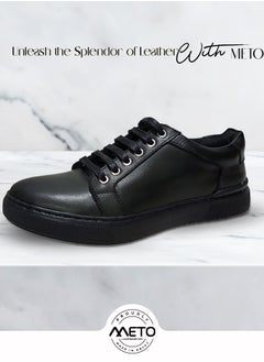 Meto Meto Black Color Genuine Leather Lace-up Casual Sneakers  - Image 2