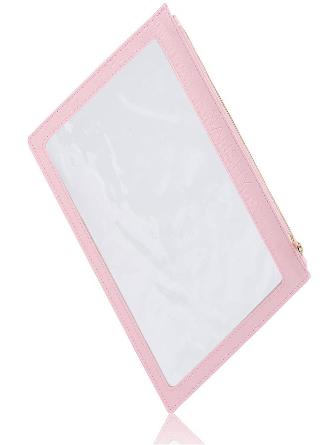 Nanshy Clear Pouches with Zipper Travel Bags for Women & Men - Cosmetic Travel Bag or Pencil Case - Flat Makeup Bag - Toiletry Clear Purse (pink 11.5" x 8") - Image 1