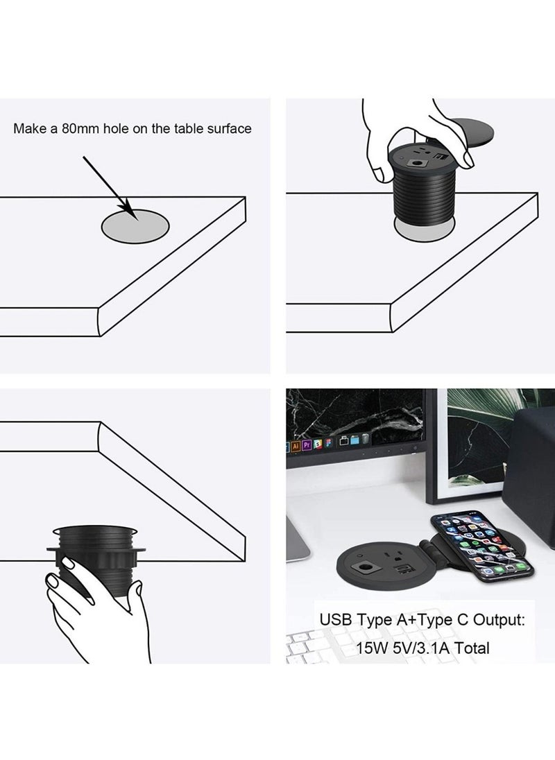 Mahmayi - Mahmayi Oak Study Table for Home Schools 90 cm with 51-1H Round Desktop Power Module with USB Slot for Office Desk - Black - Image 1