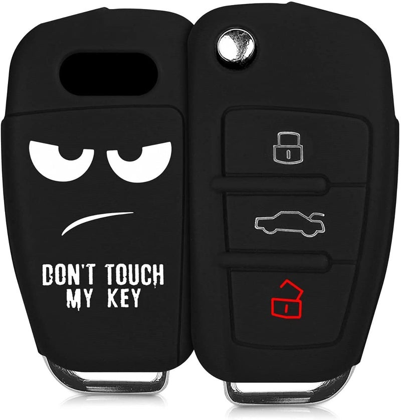 JVCV® Car Key Cover Compatible with Audi A1 A3 A6 Q2 Q3 Q7 TT TTS R8 S3 S6 RS3 Folding Key - Don't Touch My Key - Stylish Durable Protector (Black) - Image 1