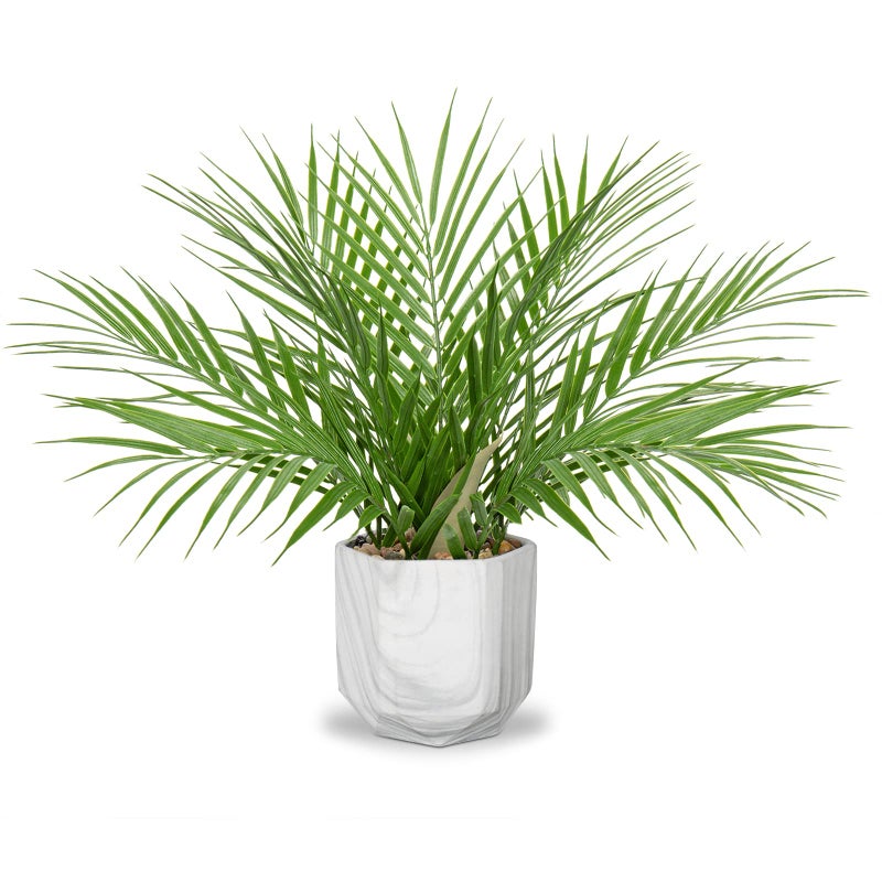Hollyone Large Artificial Potted Plants Fake Palm Plants 16 Faux Green Plant Plastic Tropical Palm Tree in Marble Ceramic Pots Bohemian for Home Room Office House Indoor Decoration
