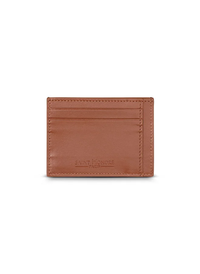 Saint Honore Paris Weaved Brown Leather Card Case for Men