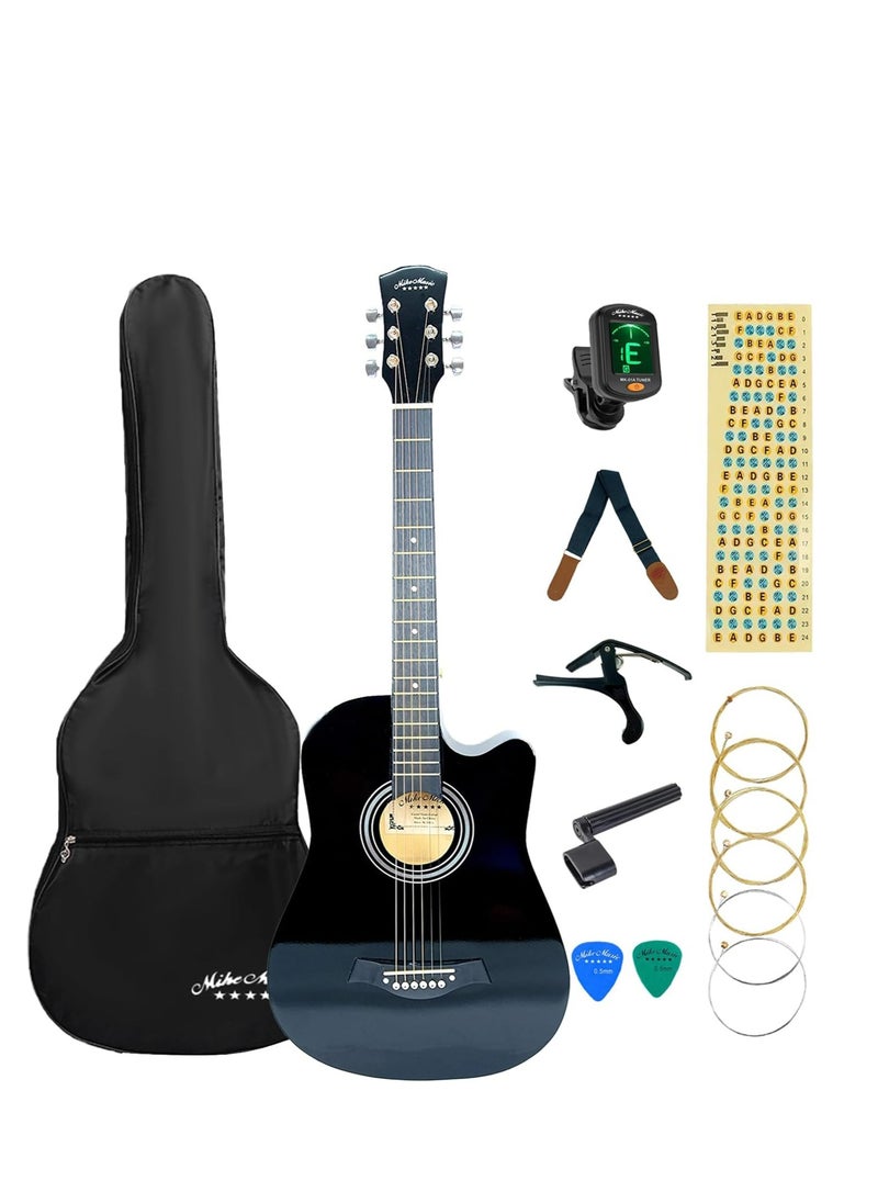 Mike Music 38 inch Acoustic Guitar in Full Size Beginner Set, All Wood Cutaway Guitar for Beginner, Guitar Starter Kit with Free Bag/Tuner/Strap/Capo/Extra Strings Set/String Winder/Fretboard Notes Sticker/Picks  - Image 1