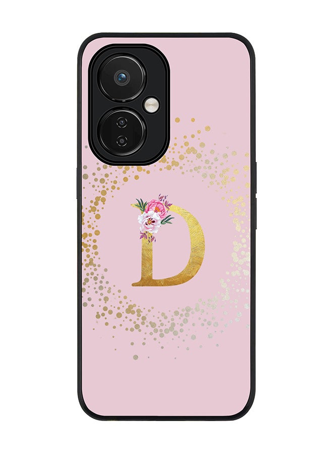 Stylizedd Rugged Black edge case for Nord CE 3 Lite Slim fit Soft Case Flexible Rubber Edges Anti Drop TPU Gel Thin Cover - Custom Monogram Initial Letter Floral Pattern Alphabet - D - Pink - Image 1
