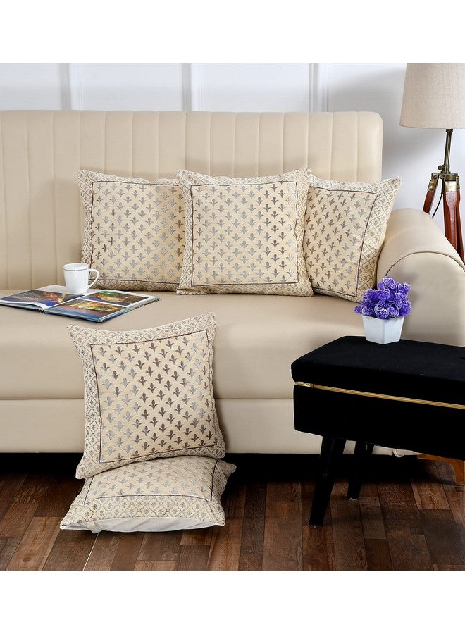 FRESH FROM LOOM Jacquard Soft Velvet Cushion Covers | Hypo-Allergenic | Washable | Non-Fade Diwan Sofa Pillow Covers For Home (Size - 16 X16 Inch, Color - Cream) - Set Of 5Pc, 240 TC - Image 1