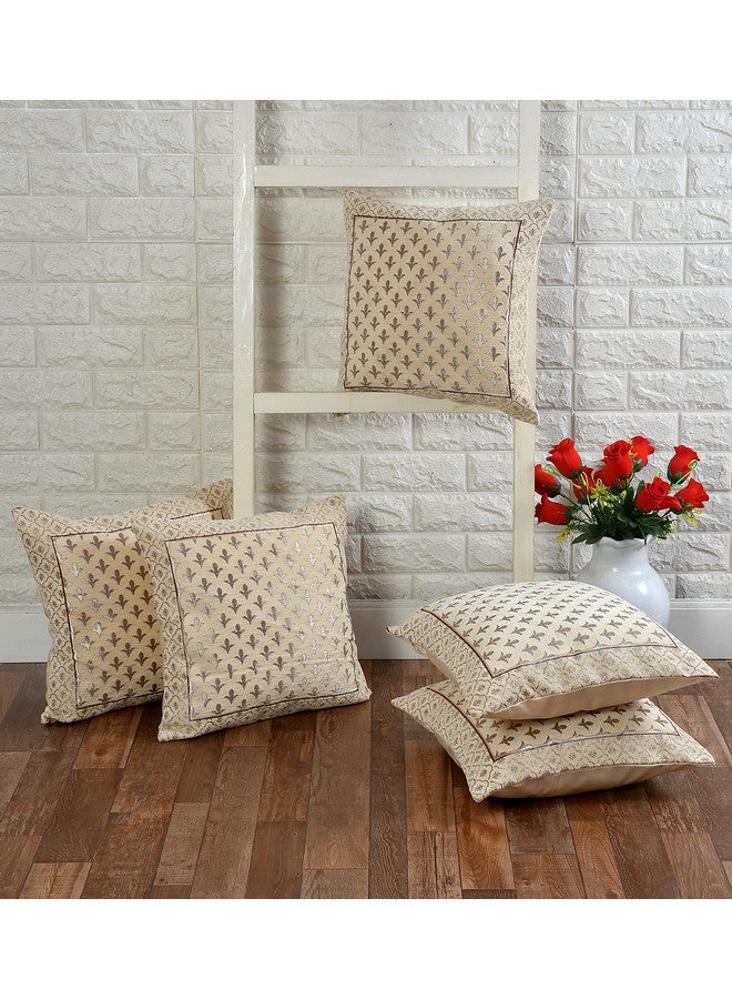 FRESH FROM LOOM Jacquard Soft Velvet Cushion Covers | Hypo-Allergenic | Washable | Non-Fade Diwan Sofa Pillow Covers For Home (Size - 16 X16 Inch, Color - Cream) - Set Of 5Pc, 240 TC - Image 2