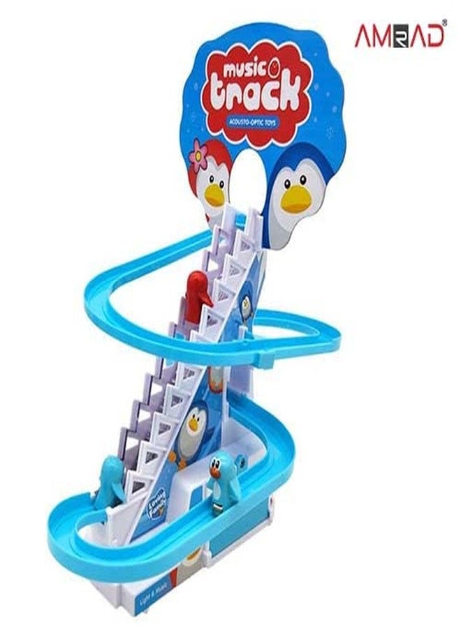 AMRAD® Happy Penguin Slide Toy Set, Funny Automatic Stair-Climbing Ducklings Cartoon Race Track Set with Lights and Music - Image 2