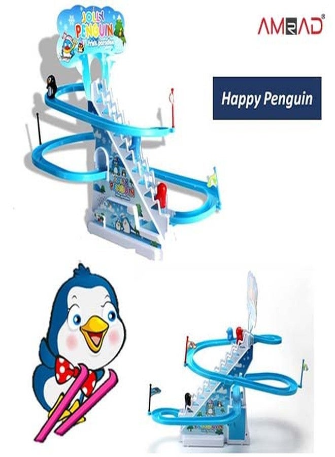 AMRAD® Happy Penguin Slide Toy Set, Funny Automatic Stair-Climbing Ducklings Cartoon Race Track Set with Lights and Music - Image 3