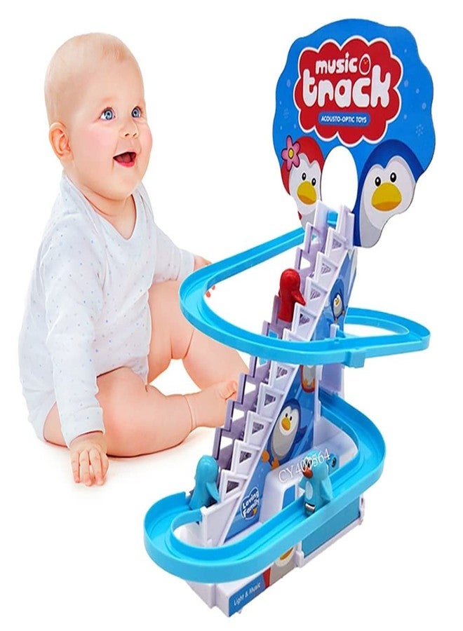 AMRAD® Happy Penguin Slide Toy Set, Funny Automatic Stair-Climbing Ducklings Cartoon Race Track Set with Lights and Music - Image 1