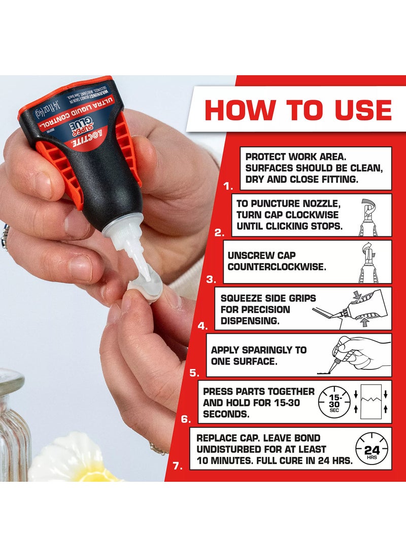 Loctite Loctite Super Glue Ultra Liquid Control, 4 Gram Squeeze Bottle, 6 Pack - Clear Superglue for Plastic, Wood, Metal, Crafts, & Repair, Instant Glue Adhesive, Quick Dry  - Image 2