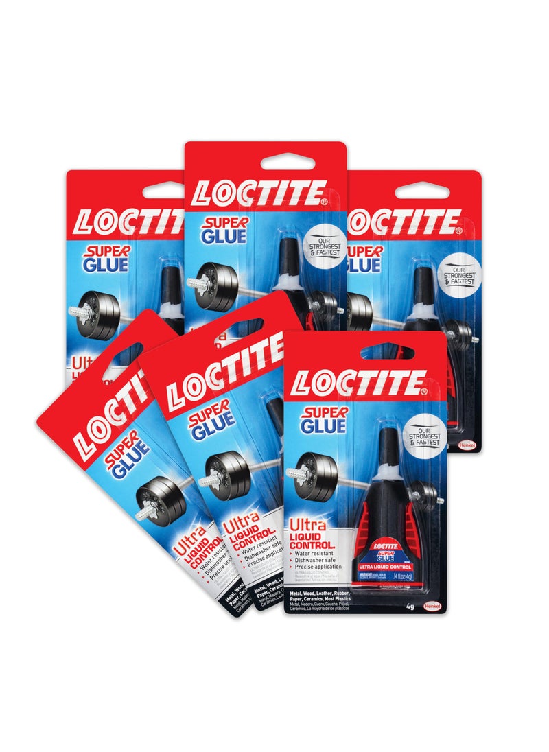 Loctite Loctite Super Glue Ultra Liquid Control, 4 Gram Squeeze Bottle, 6 Pack - Clear Superglue for Plastic, Wood, Metal, Crafts, & Repair, Instant Glue Adhesive, Quick Dry  - Image 1