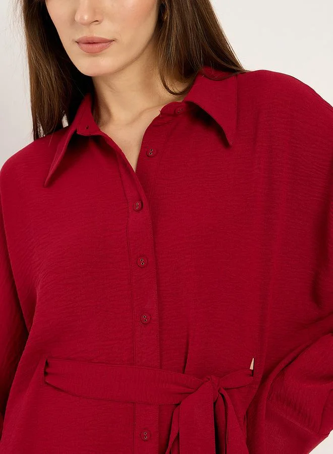 Femmella Maroon Button Down Shirt Midi Dress