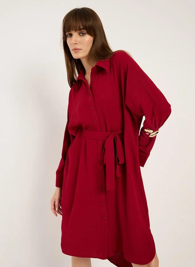 Femmella Maroon Button Down Shirt Midi Dress