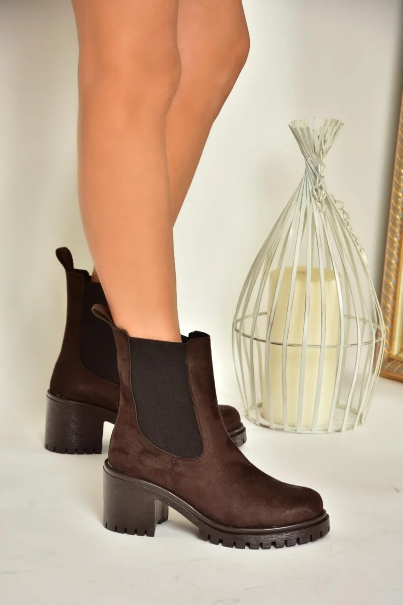 فوكس شوز T726981602 Brown Suede Elastic Thick Heel Women's Boots