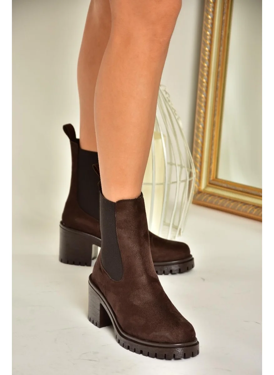 Fox Shoes T726981602 Brown Suede Elastic Thick Heel Women's Boots