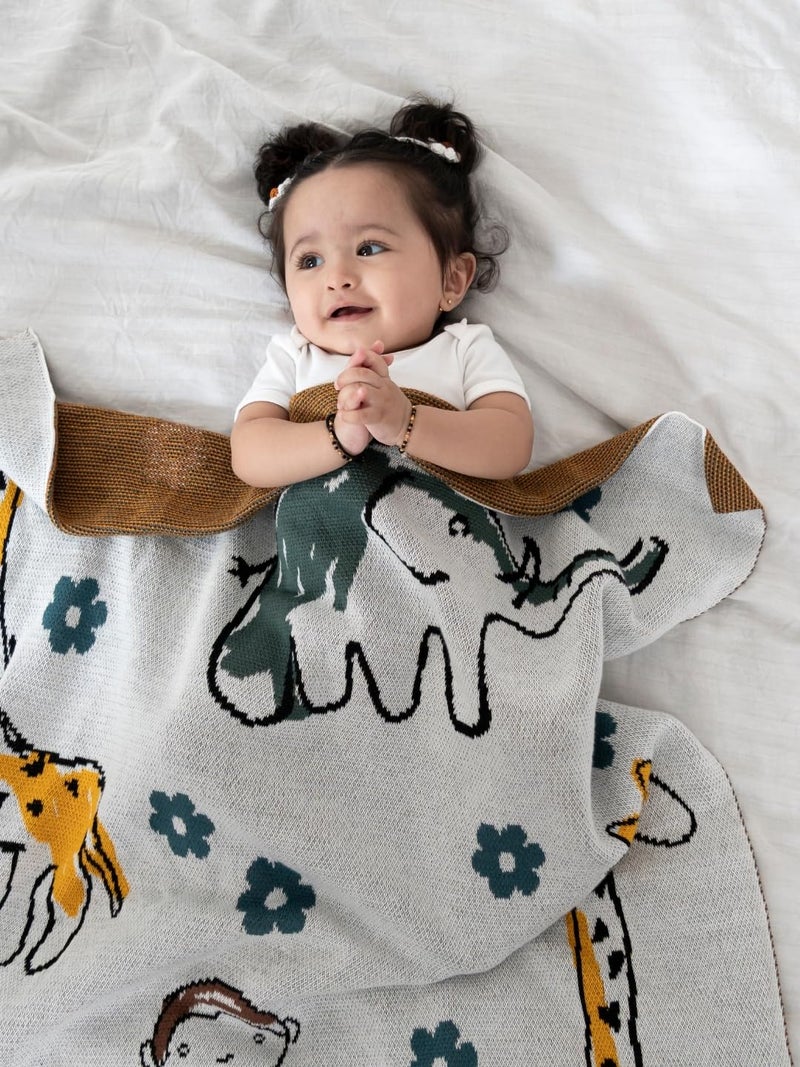 haus & kinder Knitted Baby Blanket, Soft Breathable Baby Blankets Newborn, Premium Baby Blanket for 0-2 Years, Cozy Blankets for Crib, Nursery & Stroller, New Born Baby Essentials | Zoo Cuddle - Image 1
