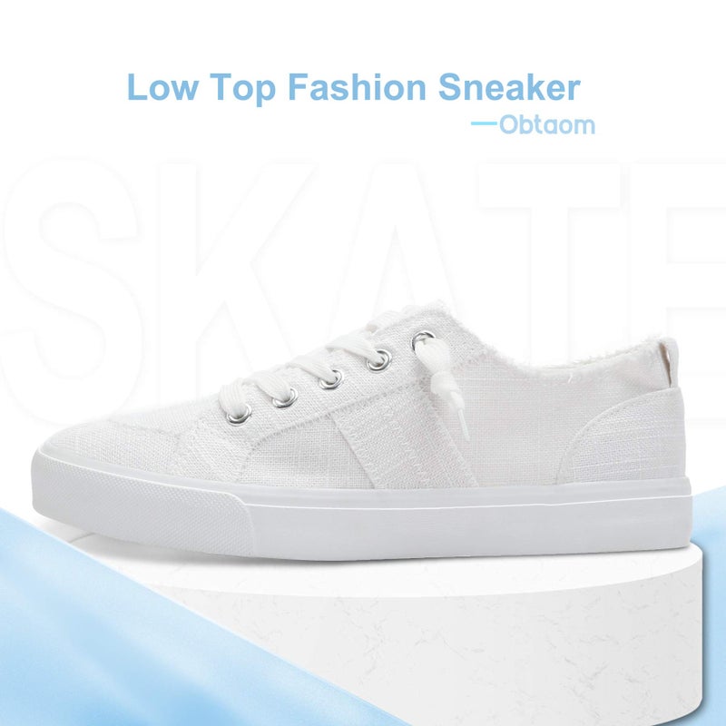 Obtaom Women's Play Fashion Sneaker White Linen and Leopard Canvas Slip on Shoes (White US07) - Image 3