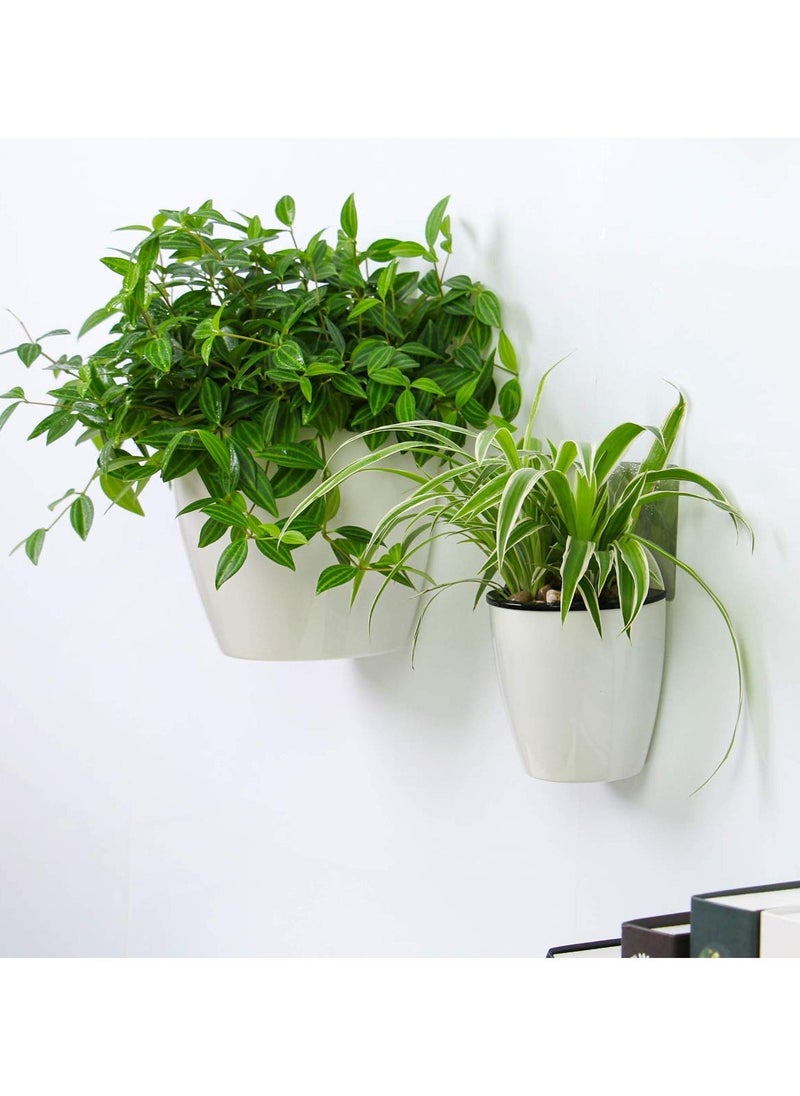 3 Packs 7.5 Inch Wall Mounted White Plastic Hanging Self Watering Planter Pot, for Indoor Plants, Plastic Self-Watering Planter Pots, Wall Mounted Hanging Pots for Herb Succulent Cactus with Hooks - Image 2