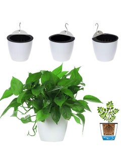 Generic 3 Packs 7.5 Inch Wall Mounted White Plastic Hanging Self Watering Planter Pot, for Indoor Plants, Plastic Self-Watering Planter Pots, Wall Mounted Hanging Pots for Herb Succulent Cactus with Hooks  - Image 1
