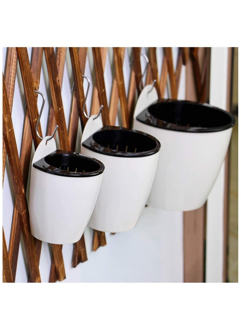 3 Packs 7.5 Inch Wall Mounted White Plastic Hanging Self Watering Planter Pot, for Indoor Plants, Plastic Self-Watering Planter Pots, Wall Mounted Hanging Pots for Herb Succulent Cactus with Hooks - Image 4