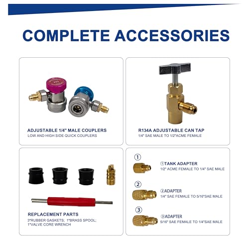 BACOENG AC Manifold Gauge Set for R134A R410A R22, HVAC Gauges with Hoses, 4 Way AutomotiveAir Conditioner Refrigerant Recharge Kit - Image 5
