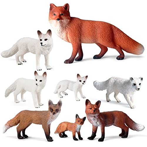 SIENON 8Pcs Fox Toy Figures Set Miniature Arctic and Red Foxes Family Forest Woodland Animals Figurines Toys for Kids Educational Winter Diorama Christmas Birthday Party Gift Cake Decorations - Image 1