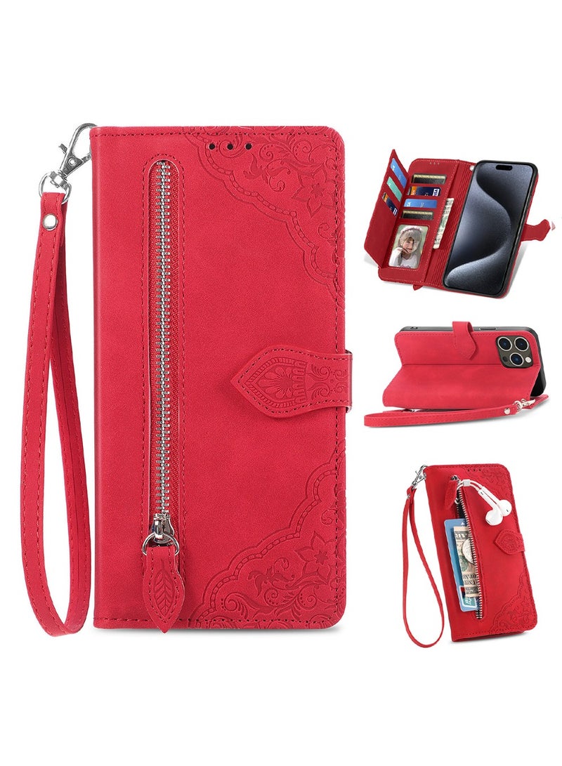iPhone 15 Pro Max Leather Case Wallet Flip Cover Card Slots Magnetic  Stand Phone Holder Function Fold Shockproof Protective Full Protection Comfortable Hold Accessory for iphone 15 Pro Max  - Image 1