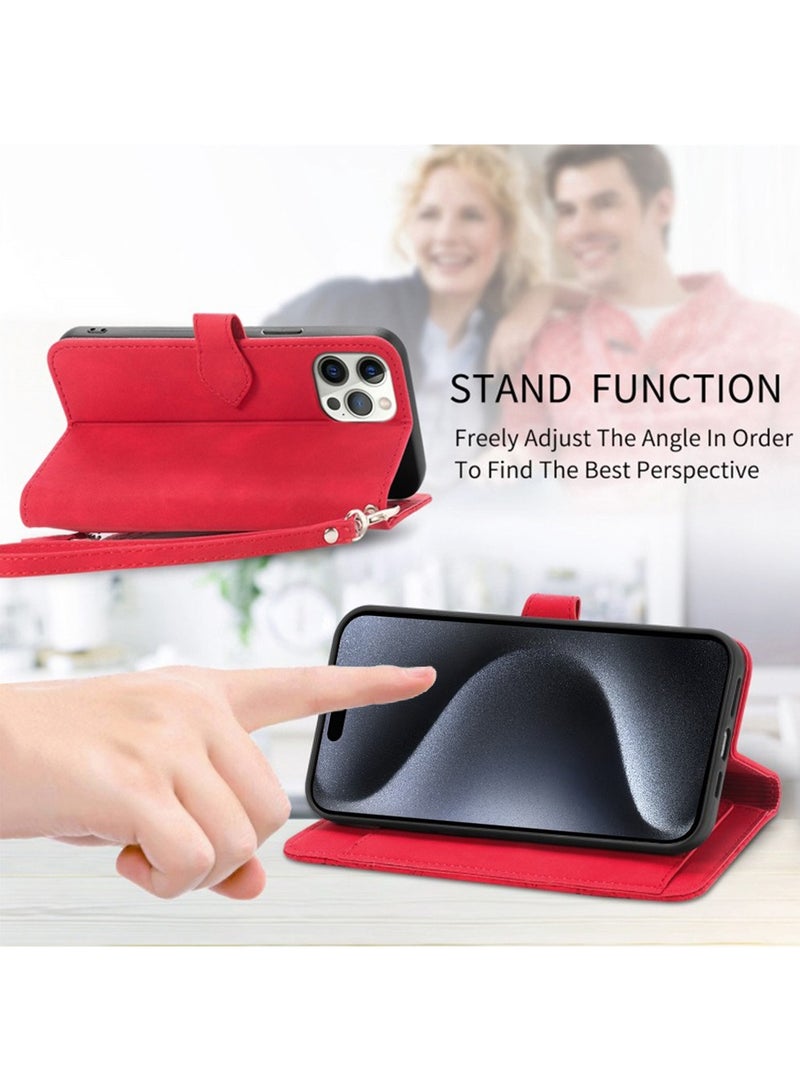 iPhone 15 Pro Max Leather Case Wallet Flip Cover Card Slots Magnetic  Stand Phone Holder Function Fold Shockproof Protective Full Protection Comfortable Hold Accessory for iphone 15 Pro Max  - Image 4