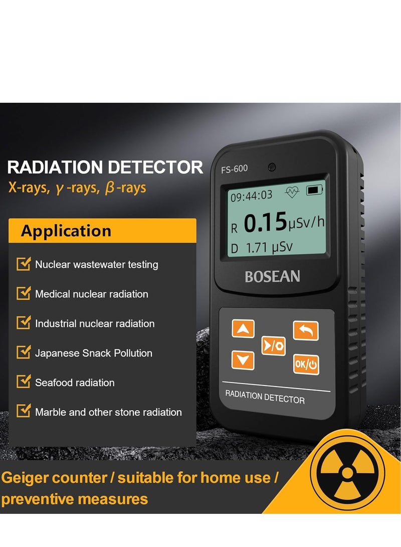Geiger Counter Nuclear Radiation Detector Dosage Alarm Professional High Accuracy Radioactive Meter Beta Gamma X-ray Data Tester Marble Dosimeter (Black) - Image 3